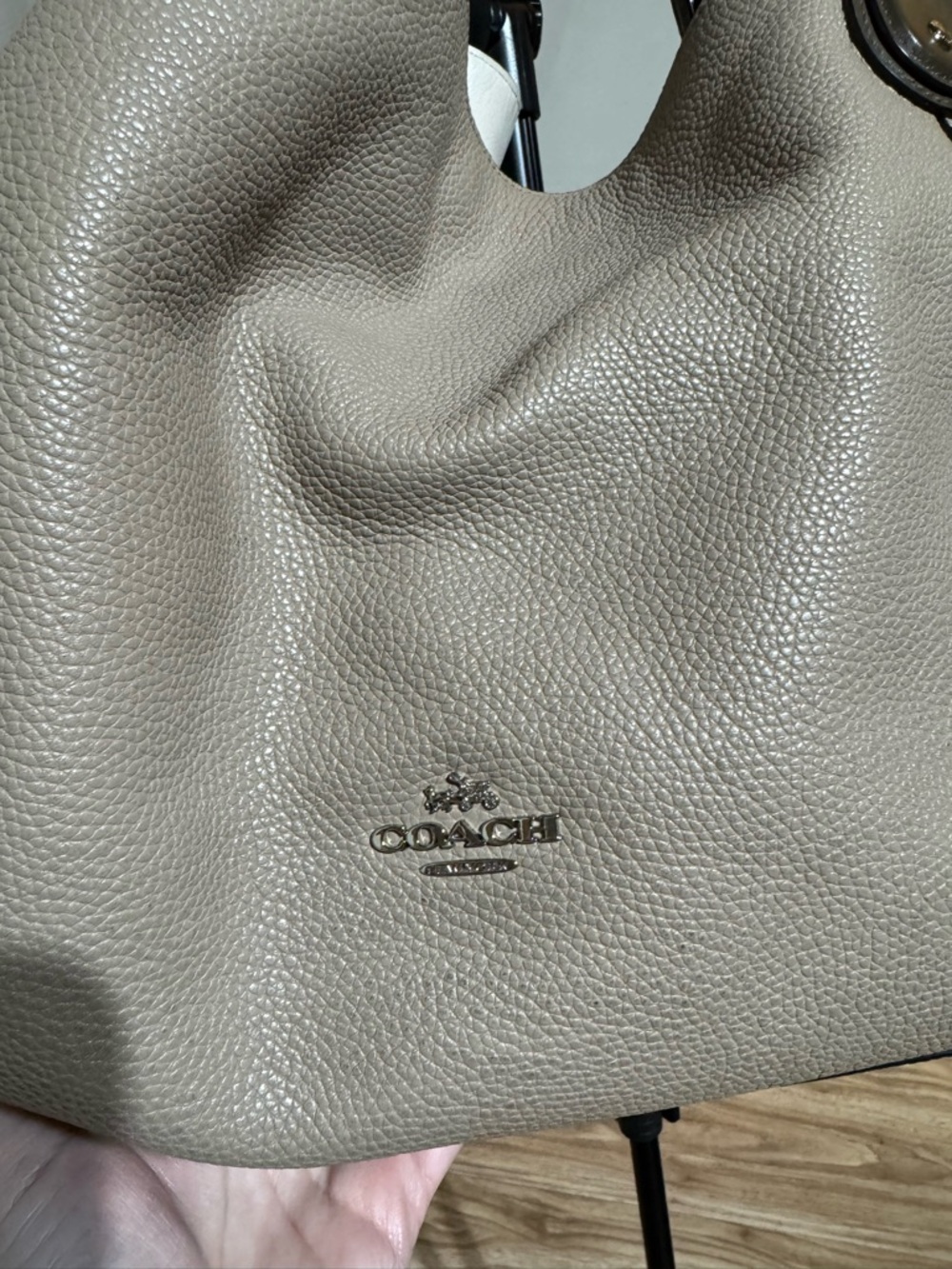 Coach Pebbled Leather Shoulder Bag in Taupe with Dark Trim - Picture 10 of 11